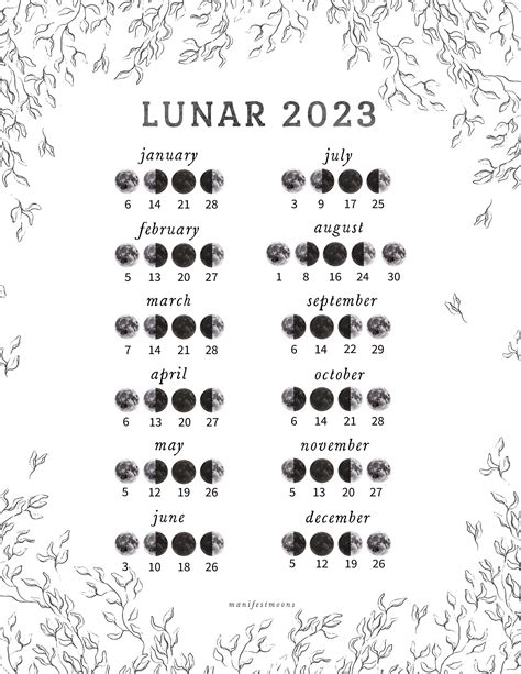Printable wiccan calendar for the year 2023